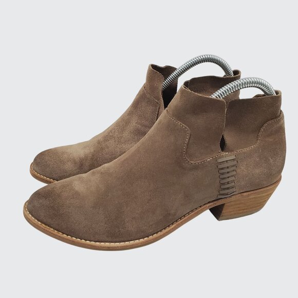 Dolce Vita Suede Ankle Booties Taupe 8.5 M Womens Casual Chic - Picture 1 of 11